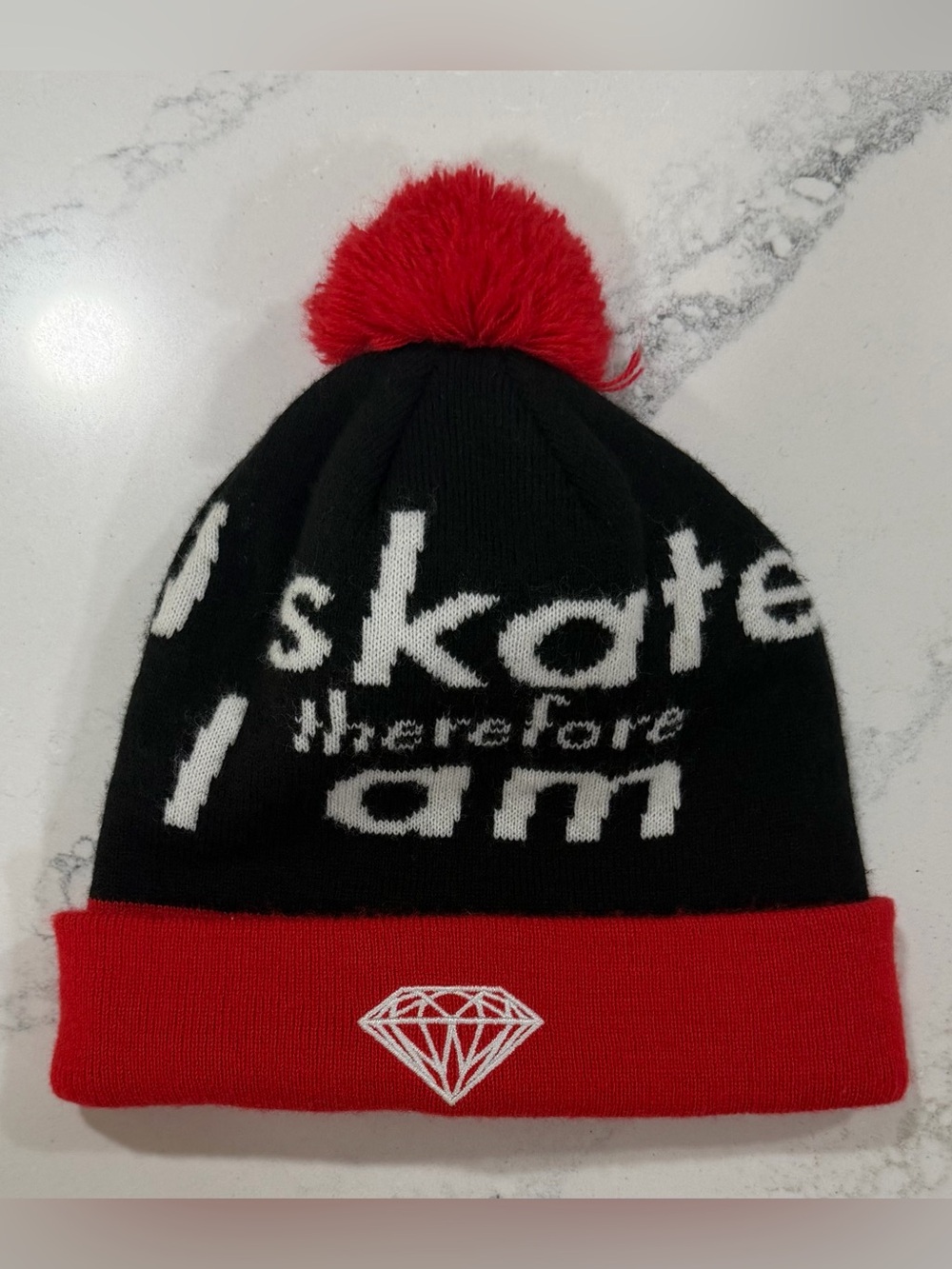Diamond Supply Co - “I Skate Therefore I Am” Beanie | Red, Black & White